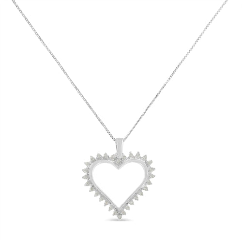 .925 Sterling Silver 1/4 cttw 3-Prong Diamond Open Heart 18" Pendant Necklace (I-J Color, I3 Clarity)