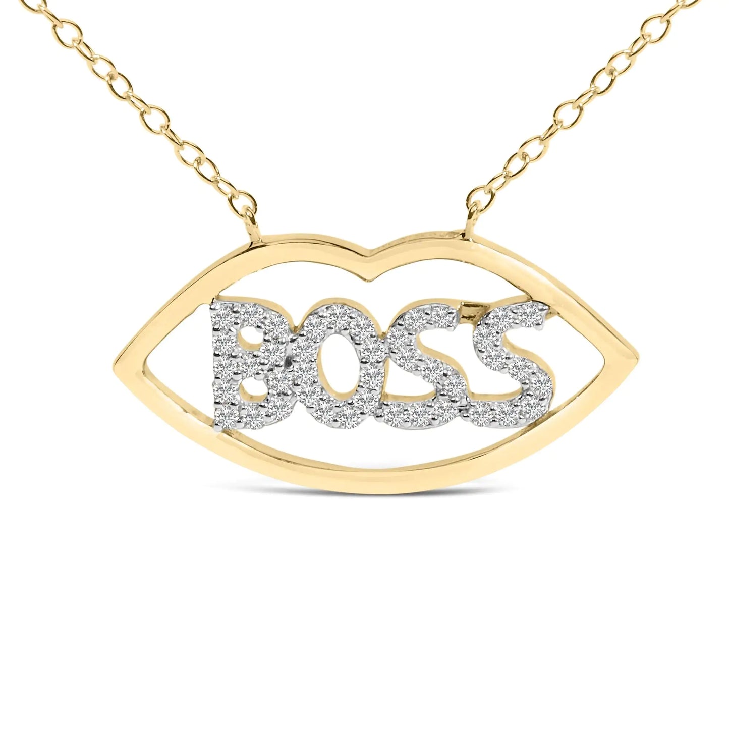 14K Yellow Gold Plated Silver 1/4 Cttw Diamond "Boss" Pendant Necklace - 18 Inch