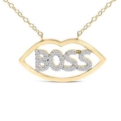 14K Yellow Gold Plated Silver 1/4 Cttw Diamond "Boss" Pendant Necklace - 18 Inch