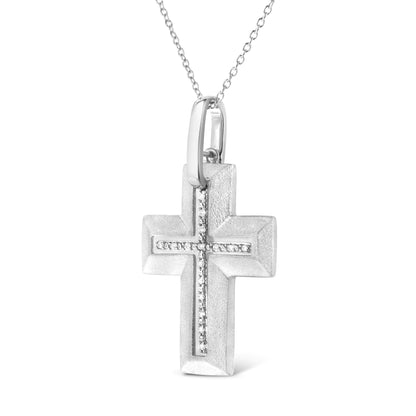 .925 Sterling Silver Prong-Set Diamond Accent Bold Cross 18" Pendant Necklace (I-J Color, I1-I2 Clarity)