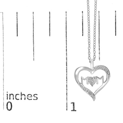 .925 Sterling Silver Diamond Accent MOM with Heart Pendant Necklace (J-K Color, I2-I3 Clarity) - 18" Inches