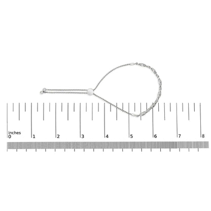 .925 Sterling Silver Diamond Accent Alternating Marquise Shape and Heart Links Bolo Bracelet (I-J Color, I3 Clarity) - Adjustable 6" to 9"