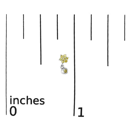 .925 Sterling Silver 1/10 Cttw Yellow Diamond Star Stud with Bezel Drop Dangle Earrings (Yellow Color, I2-I3 Clarity)