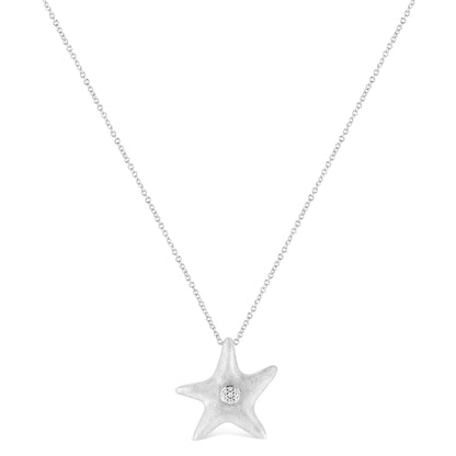 .925 Sterling Silver Prong-Set Diamond Accent Starfish Pendant Necklace (I-J Color, I1-I2 Clarity) - Size 18"