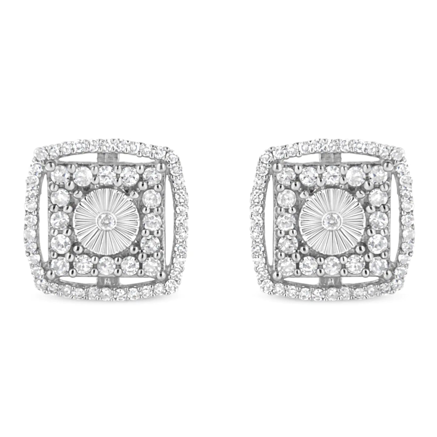 .925 Sterling Silver 1.0 Cttw Round Diamond Double Halo and Disc Stud Earring (I-J Color, I2-I3 Clarity)