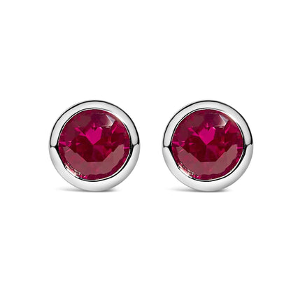 .925 Sterling Silver 6MM Bezel Set Created Gemstone Solitaire Stud Earrings