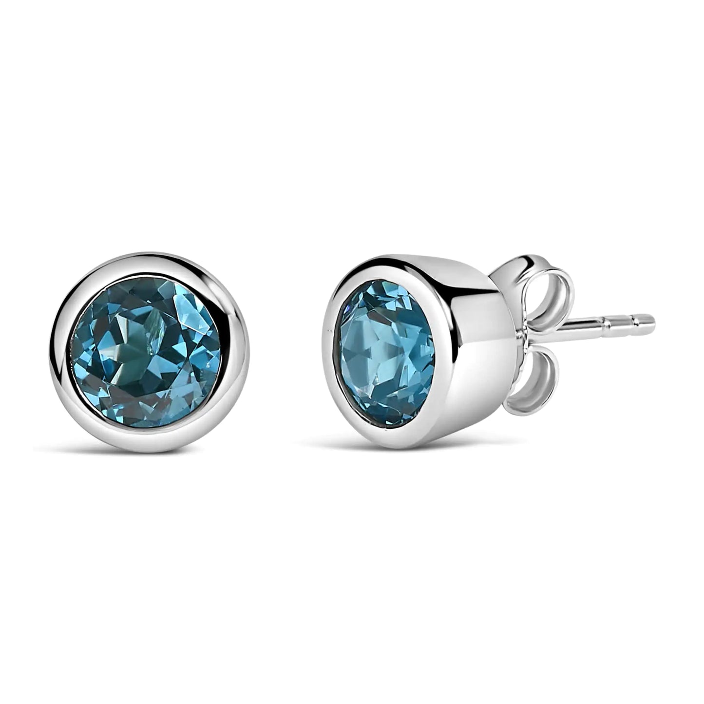 .925 Sterling Silver 6MM Bezel Set Created Gemstone Solitaire Stud Earrings