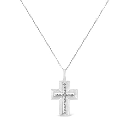 .925 Sterling Silver Prong-Set Diamond Accent Bold Cross 18" Pendant Necklace (I-J Color, I1-I2 Clarity)