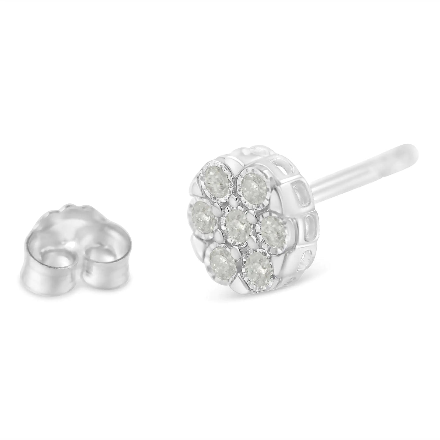 Sterling Silver Rose-Cut Diamond Floral Cluster Stud Earring (0.25 cttw, I-J Color, I2-I3 Clarity)