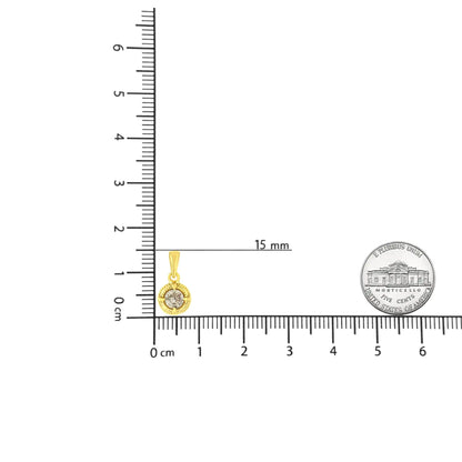 14K Yellow Gold Plated .925 Sterling Silver Brilliant Round Cut Diamond Solitaire Milgrain 18" Pendant Necklace