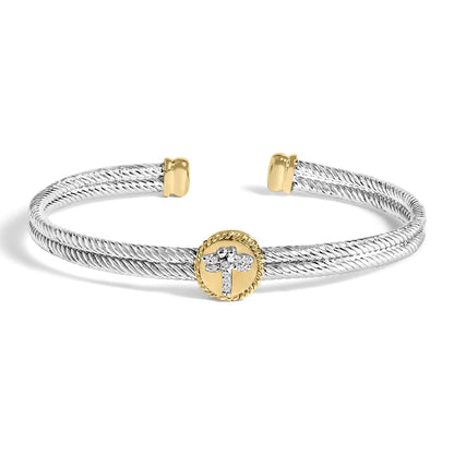 18K Yellow Gold Plated .925 Sterling Silver Diamond Accent Dragonfly Medallion Bangle Bracelet (I-J Color, SI1-SI2 Clarity) - 7.75 Inches