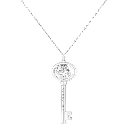 .925 Sterling Silver Diamond Accent Zodiac Key 18" Pendant Necklace (K-L Color, I1-I2 Clarity)