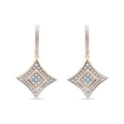 10K Rose Gold Plated Sterling Silver Round Cut Diamond Cushion Dangle Earrings (0.04 cttw, H-I Color, I2-I3 Clarity)