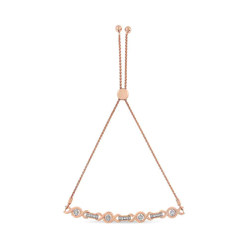 .925 Sterling Silver Channel Set Diamond Accent Twist 4”-10” Adjustable Bolo Bracelet (I-J Color, I3 Clarity)