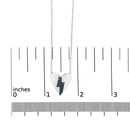 .925 Sterling Silver Blue Diamond Broken Heart Pendant Necklace (H-I Color, I1-I2 Clarity) - 18" Inches