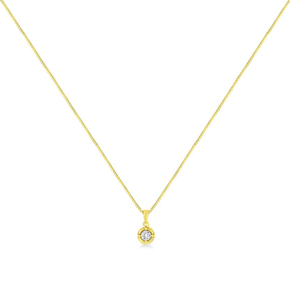 14K Yellow Gold Plated .925 Sterling Silver Brilliant Round Cut Diamond Solitaire Milgrain 18" Pendant Necklace