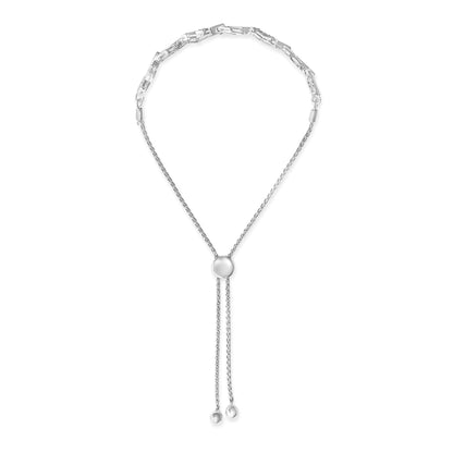 .925 Sterling Silver 1/2 Cttw Diamond Alternating Heart Link Adjustable Bolo Bracelet (I-J Color, I3 Clarity) - 4" to 10" Inches