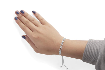 .925 Sterling Silver 1/2 Cttw Diamond Paperclip Link Adjustable Bolo Bracelet (G-H Color, SI1-SI2 Clarity)