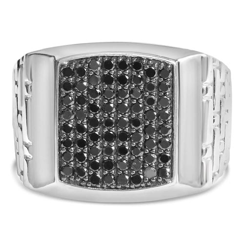.925 Sterling Silver 1 1/4 Cttw Treated Black Diamond Cluster Men's Band Ring (Black Color, I2-I3 Clarity)