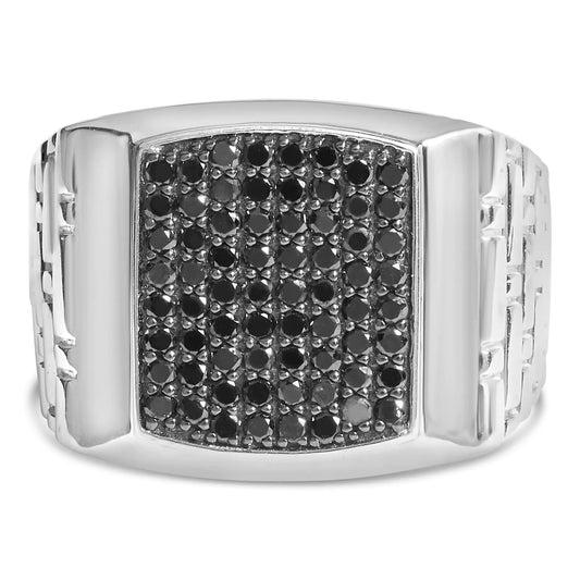 .925 Sterling Silver 1 1/4 Cttw Treated Black Diamond Cluster Men's Band Ring (Black Color, I2-I3 Clarity)