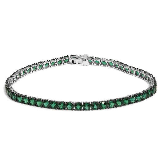 Men's .925 Sterling Silver Created Green Emerald Tennis Bracelet - 8.5" Inches