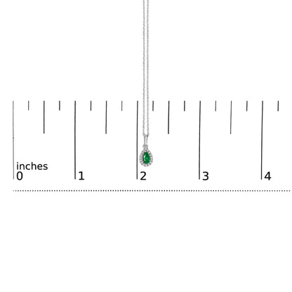 10K White Gold 5x3mm Gemstone and Diamond Accent Halo Pear Shape 18" Pendant Necklace (I-J Color, I1-I2 Clarity)