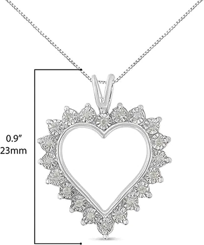 .925 Sterling Silver 1/4 Cttw Miracle Set Diamond Open Heart 18" Pendant Necklace (I-J Color, I3 Clarity)