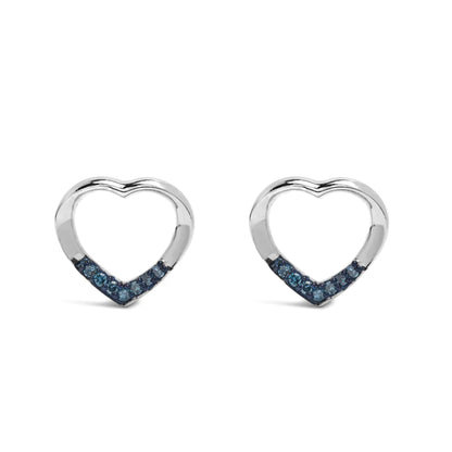 .925 Sterling Silver Blue Diamond Accent Open Heart Stud Earrings (Blue Color, SI1-SI2 Clarity)