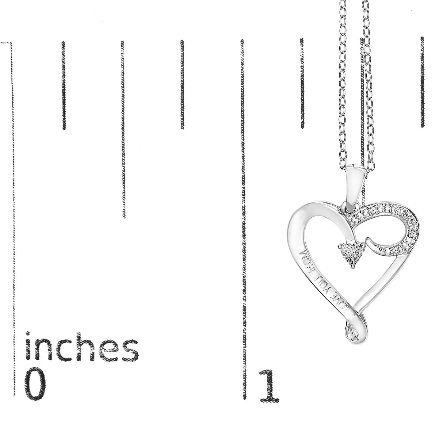 .925 Sterling Silver Diamond Accent "I LOVE YOU MOM" Heart Pendant Necklace (J-K Color, I2-I3 Clarity) - 18" Inches