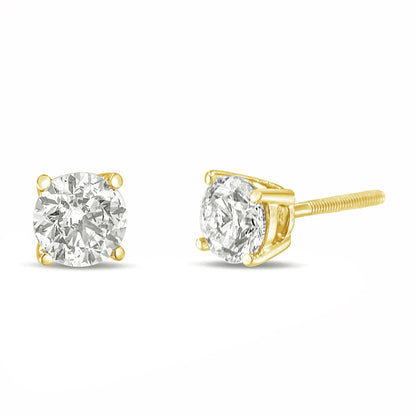 14K Gold 1.0 Carat Round Brilliant Cut Lab Grown Diamond 4-Prong Classic Solitaire Stud Earrings