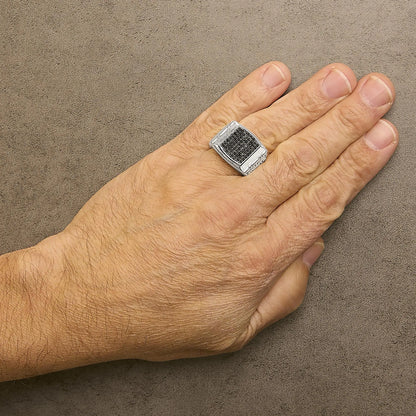 .925 Sterling Silver 1 1/4 Cttw Treated Black Diamond Cluster Men's Band Ring (Black Color, I2-I3 Clarity)
