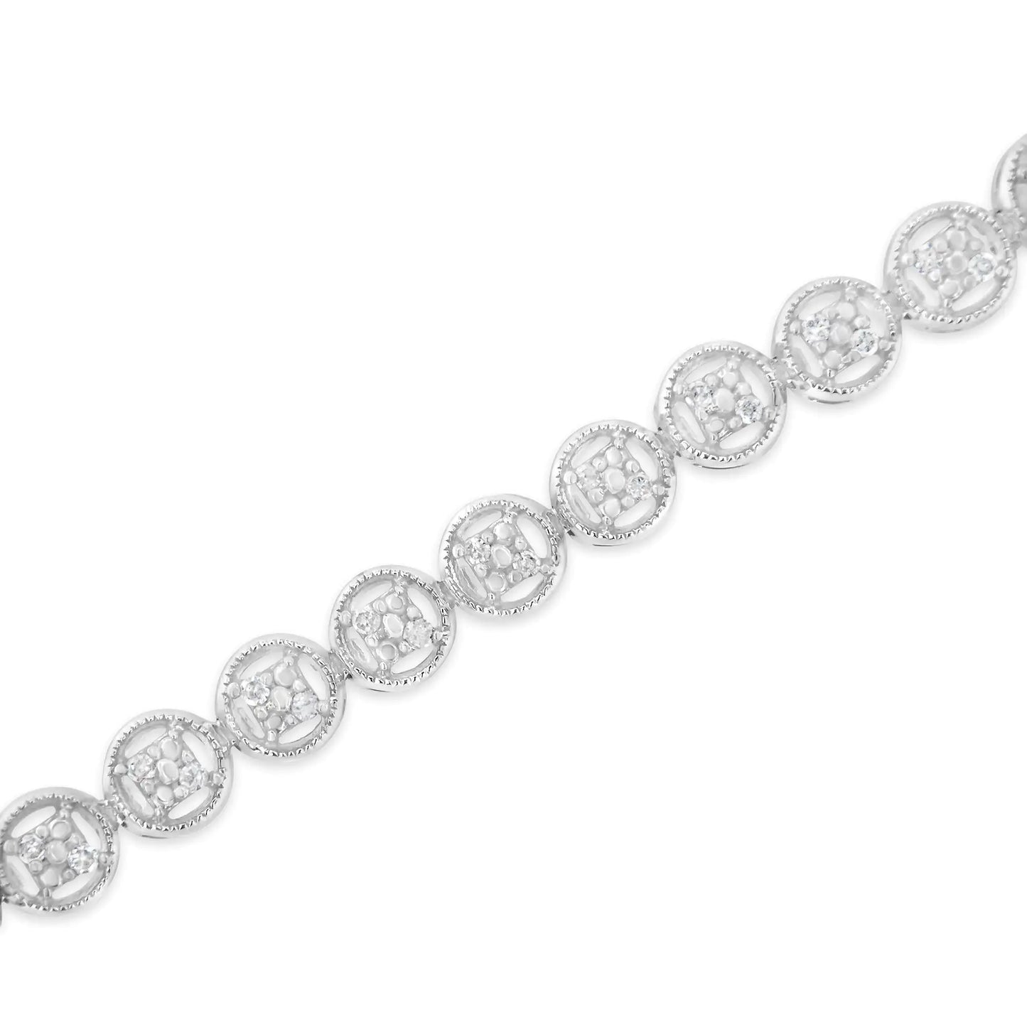 .925 Sterling Silver 1/4 Cttw Diamond 7" Open Circle Wheel Link Tennis Bracelet (I-J Color, I2-I3 Clarity)
