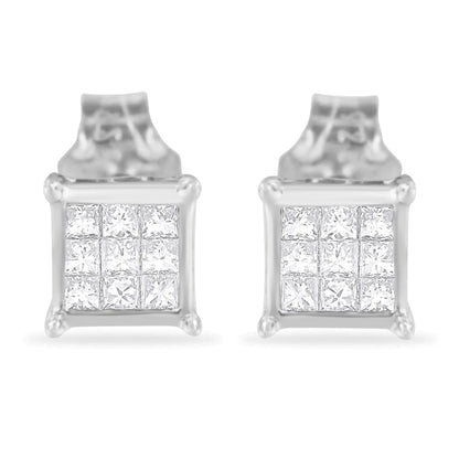 Sterling Silver Princess Cut Diamond Square Stud Earrings (.3 cttw, H-I Color, I1-I2 Clarity)