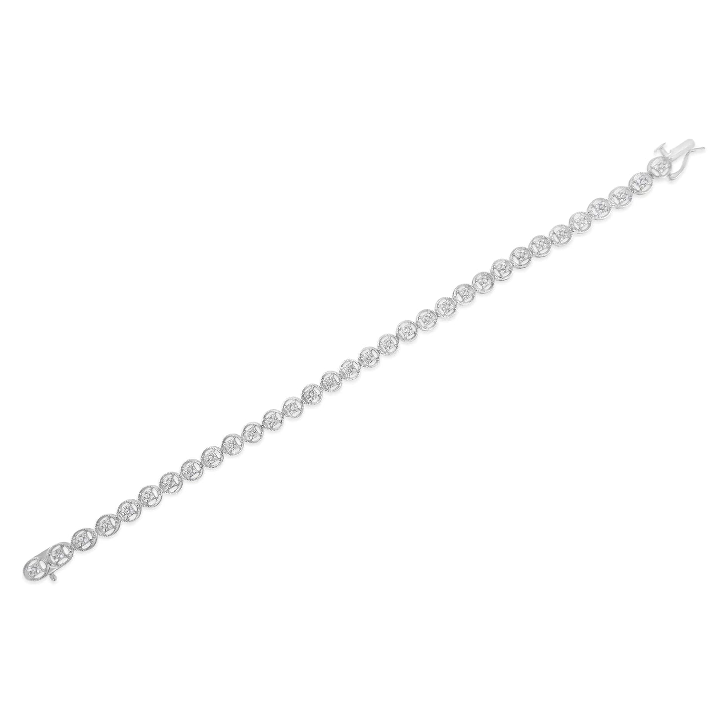 .925 Sterling Silver 1/4 Cttw Diamond 7" Open Circle Wheel Link Tennis Bracelet (I-J Color, I2-I3 Clarity)