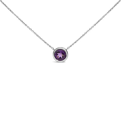 .925 Sterling Silver 7MM Bezel Set Created Purple Amethyst Pendant Necklace - 18" Inches