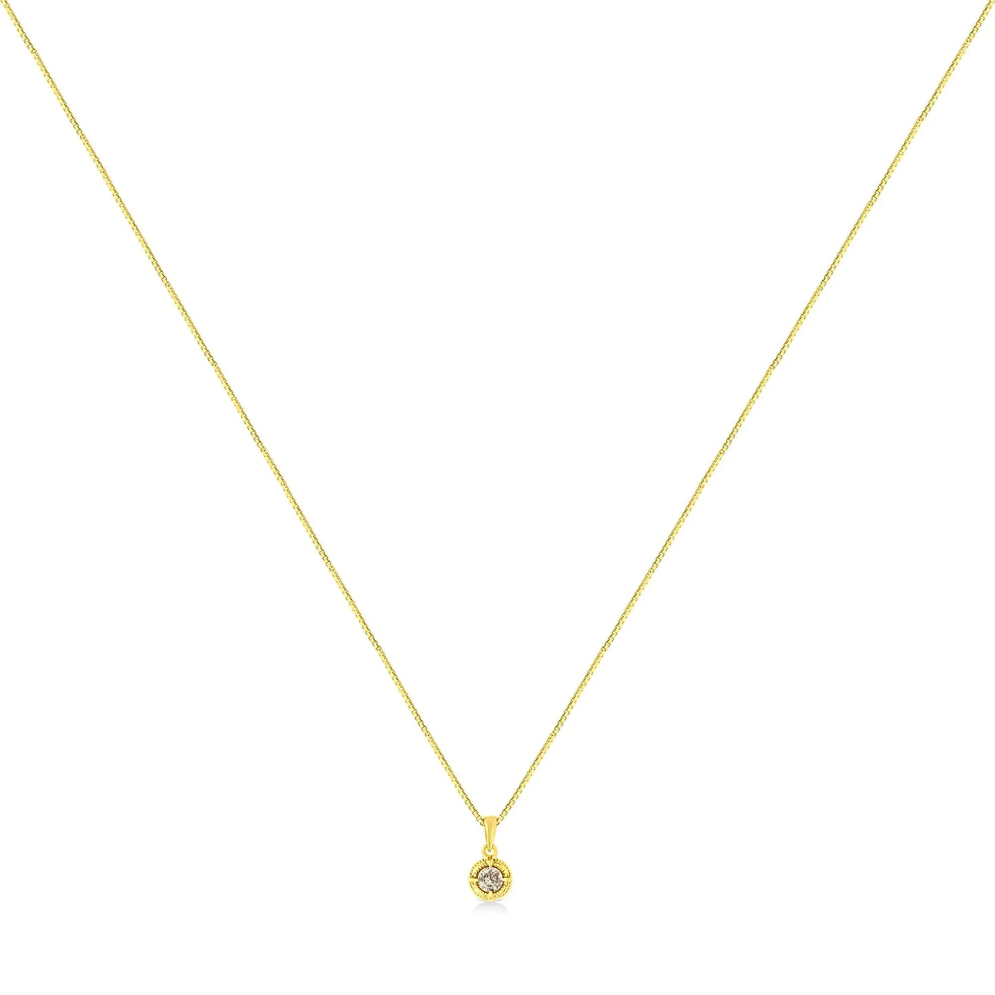 14K Yellow Gold Plated .925 Sterling Silver Brilliant Round Cut Diamond Solitaire Milgrain 18" Pendant Necklace