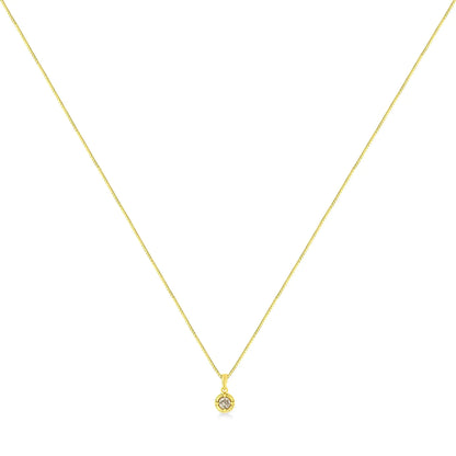 14K Yellow Gold Plated .925 Sterling Silver Brilliant Round Cut Diamond Solitaire Milgrain 18" Pendant Necklace
