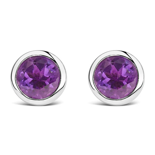 .925 Sterling Silver 6MM Bezel Set Created Gemstone Solitaire Stud Earrings