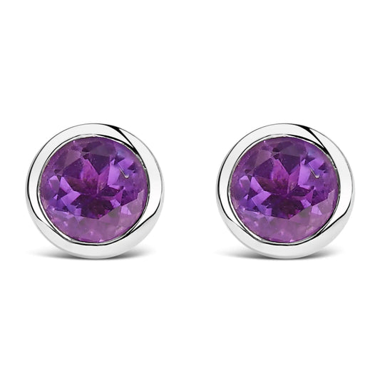 .925 Sterling Silver 6MM Bezel Set Created Gemstone Solitaire Stud Earrings