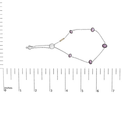 .925 Sterling Silver Bezel Set Purple Amethyst 5 Station Adjustable Bolo Bracelet