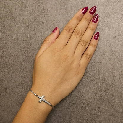 .925 Sterling Silver Diamond Accent Cross Bolo Bracelet (I-J Color, I1-I2 Clarity) - 7"