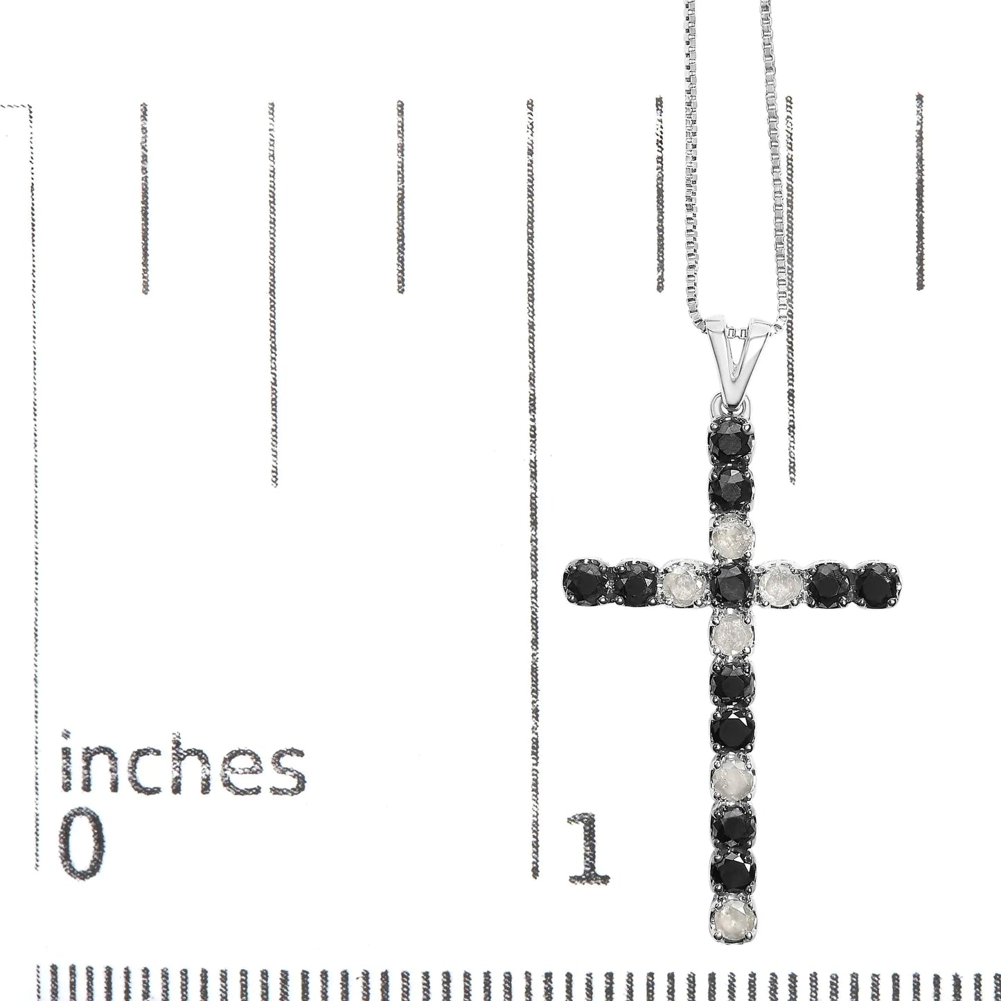 .925 Sterling Silver 1.0 Cttw Black and White Diamond Alternating Classic Cross 18" Pendant Necklace (Black/I-J Color, I3 Clarity)"
