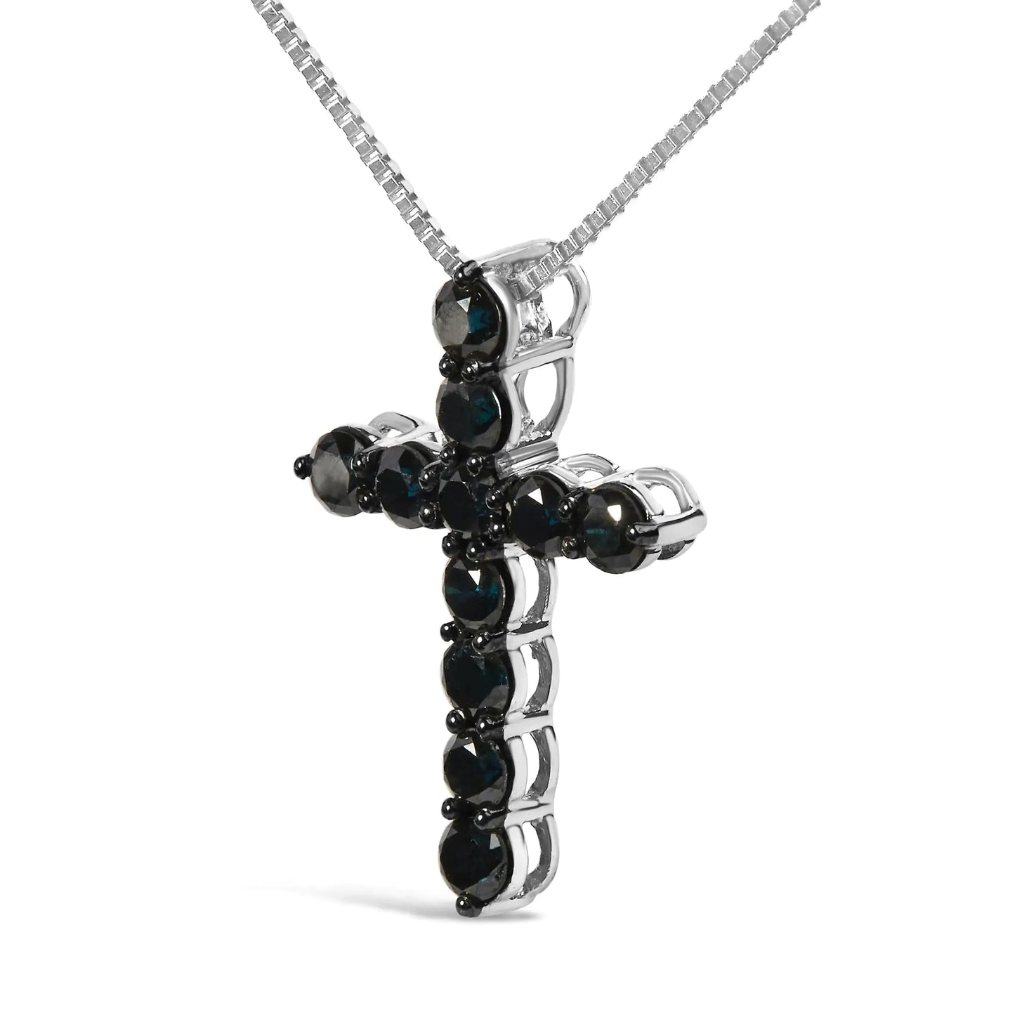.925 Sterling Silver and Black Rhodium 1.0 Cttw Black Diamond Cross Pendant Necklace (Black Color, I2-I3 Clarity) - 18" Inches