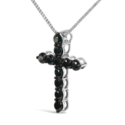 .925 Sterling Silver and Black Rhodium 1.0 Cttw Black Diamond Cross Pendant Necklace (Black Color, I2-I3 Clarity) - 18" Inches