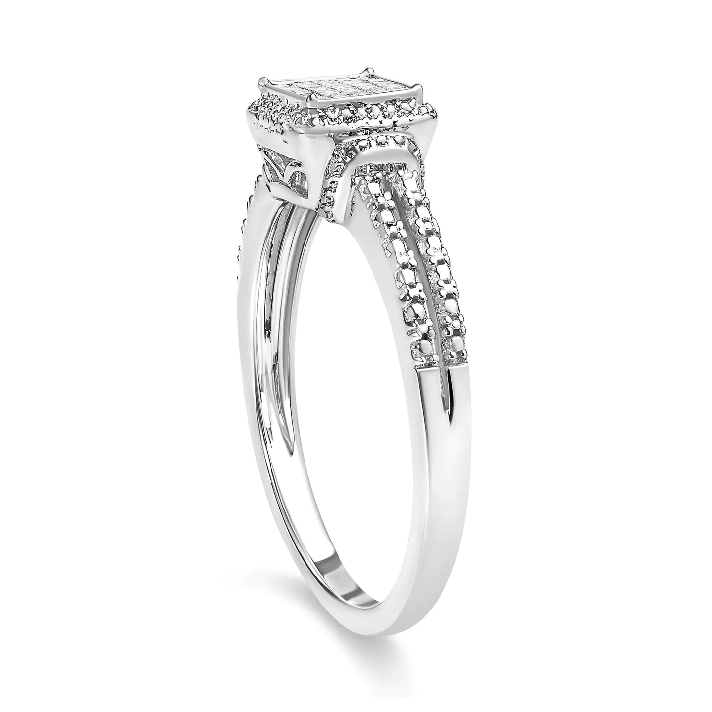 .925 Sterling Silver 1/4 Cttw Princess-cut Diamond Composite Ring with Beaded Halo (H-I Color, SI1-SI2 Clarity)