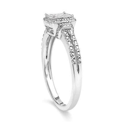 .925 Sterling Silver 1/4 Cttw Princess-cut Diamond Composite Ring with Beaded Halo (H-I Color, SI1-SI2 Clarity)