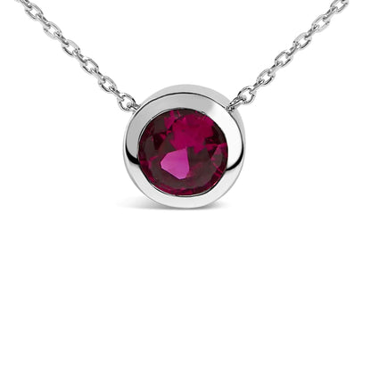 .925 Sterling Silver 7MM Bezel Set Created Purple Amethyst Pendant Necklace - 18" Inches