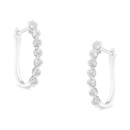 .925 Sterling Silver 1/2 cttw Miracle-Set Diamond 7 Stone Hoop Earrings (I-J Color, I3 Clarity)