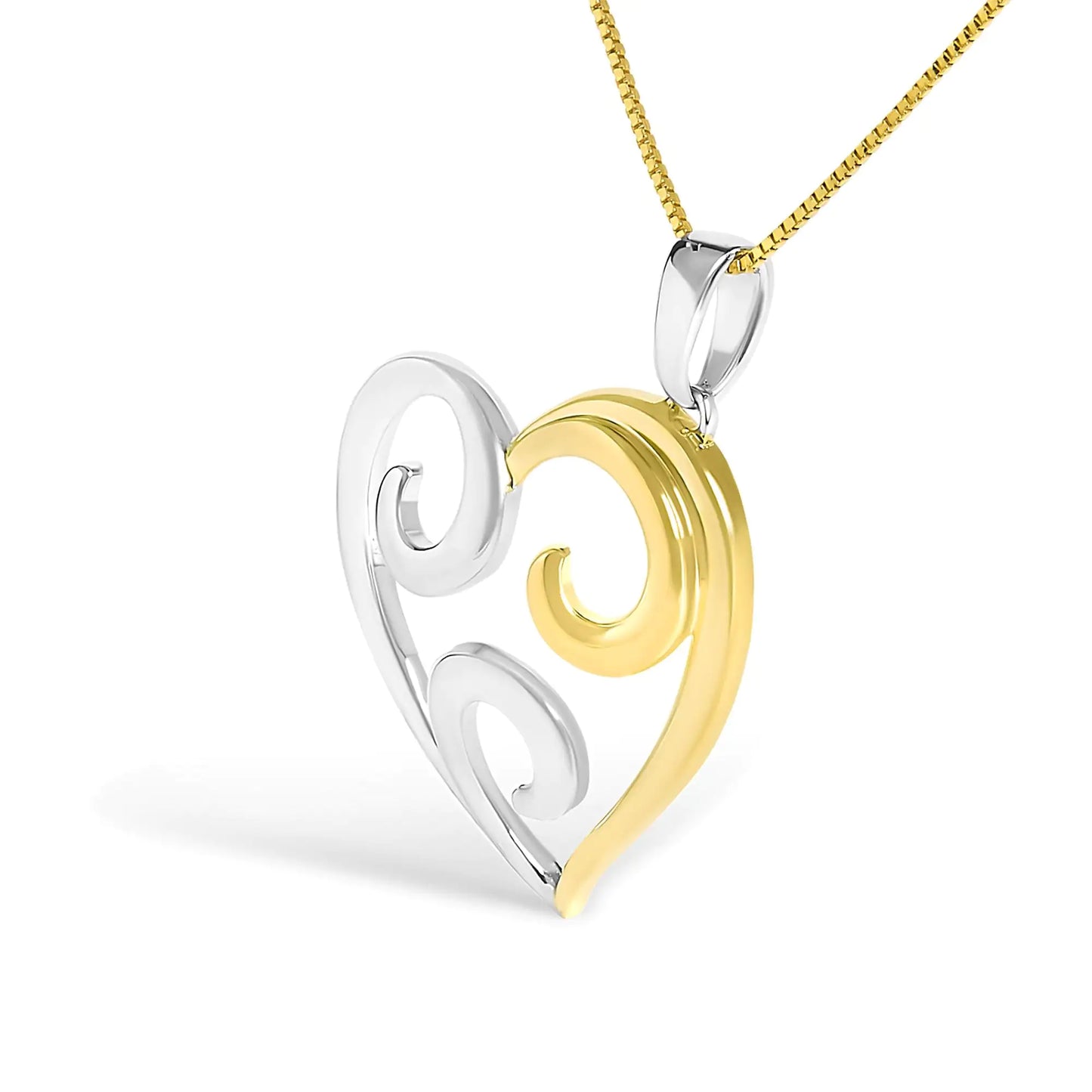 10K Yellow Gold Over .925 Sterling Silver Open Heart with Swirls 18" Box Chain Pendant Necklace