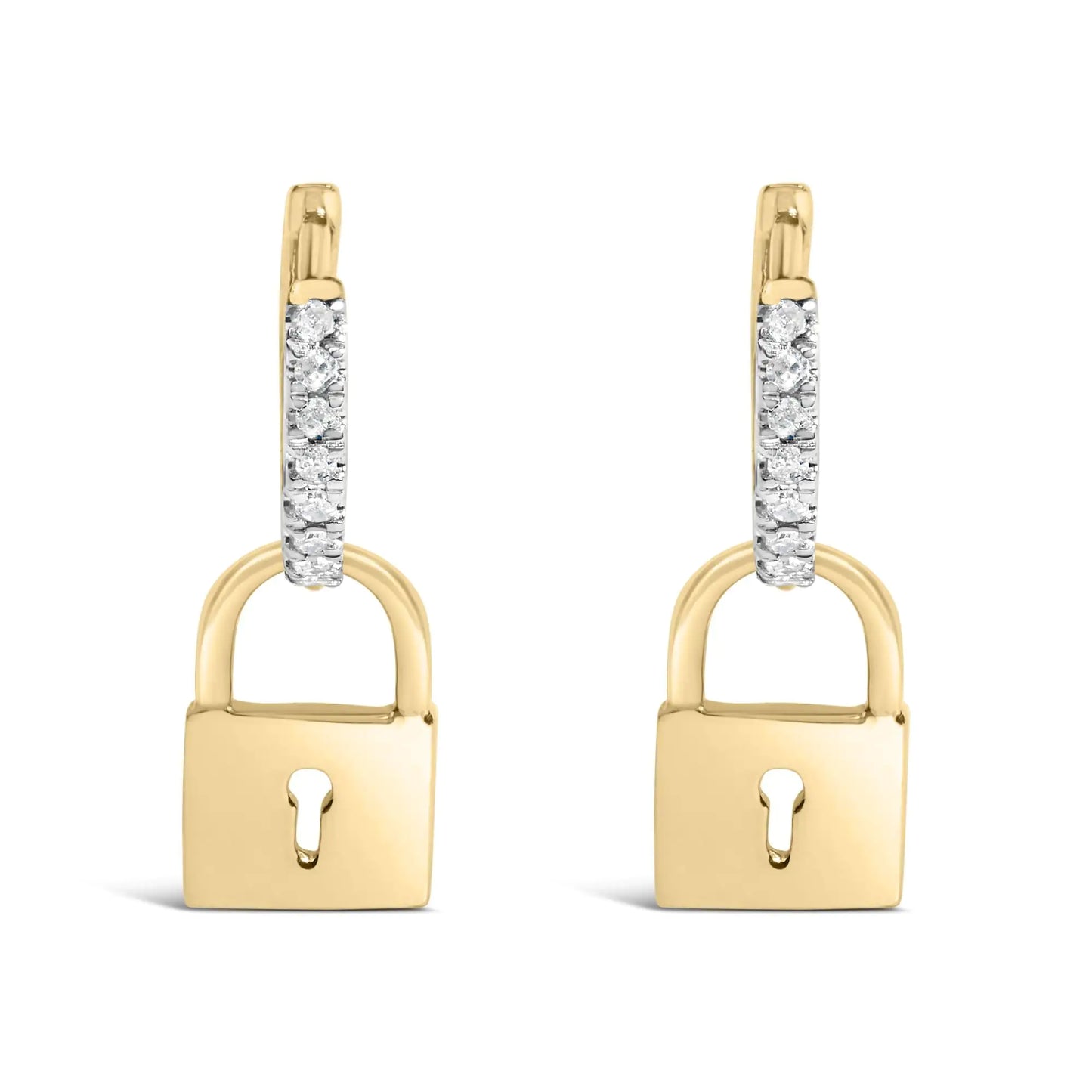 14K Yellow Gold Plated .925 Sterling Silver 1/6 Cttw Diamond Lock Hoop Earring (I-J Color, I3 Clarity)